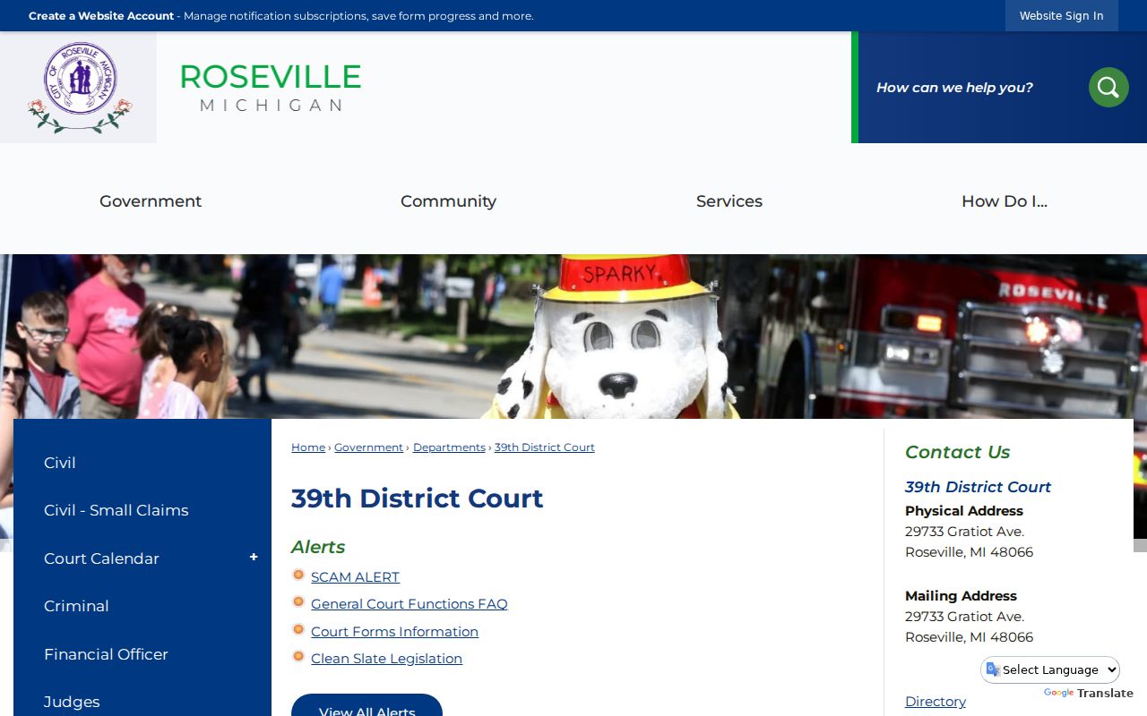 Macomb County warrant records: 39th District Court contact, case search, payment, and bond links
