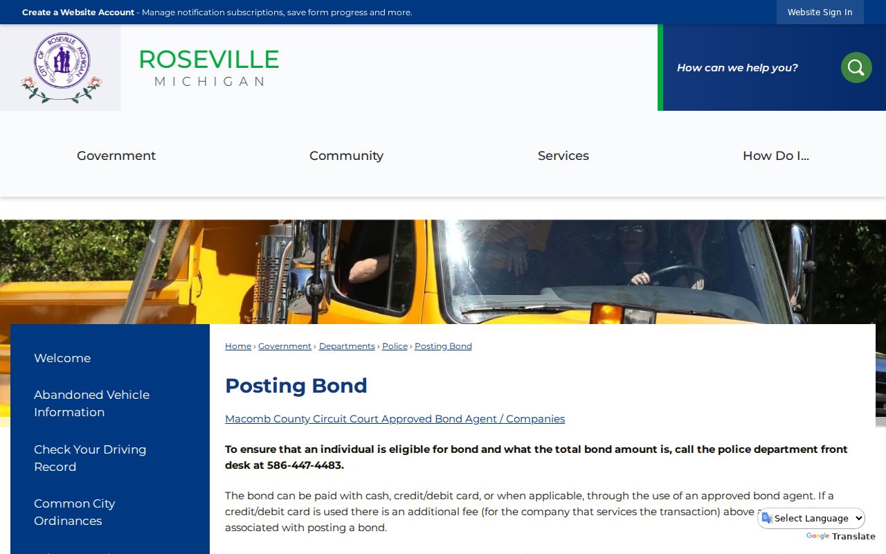 Roseville bond posting locations for Macomb County warrant and custody matters