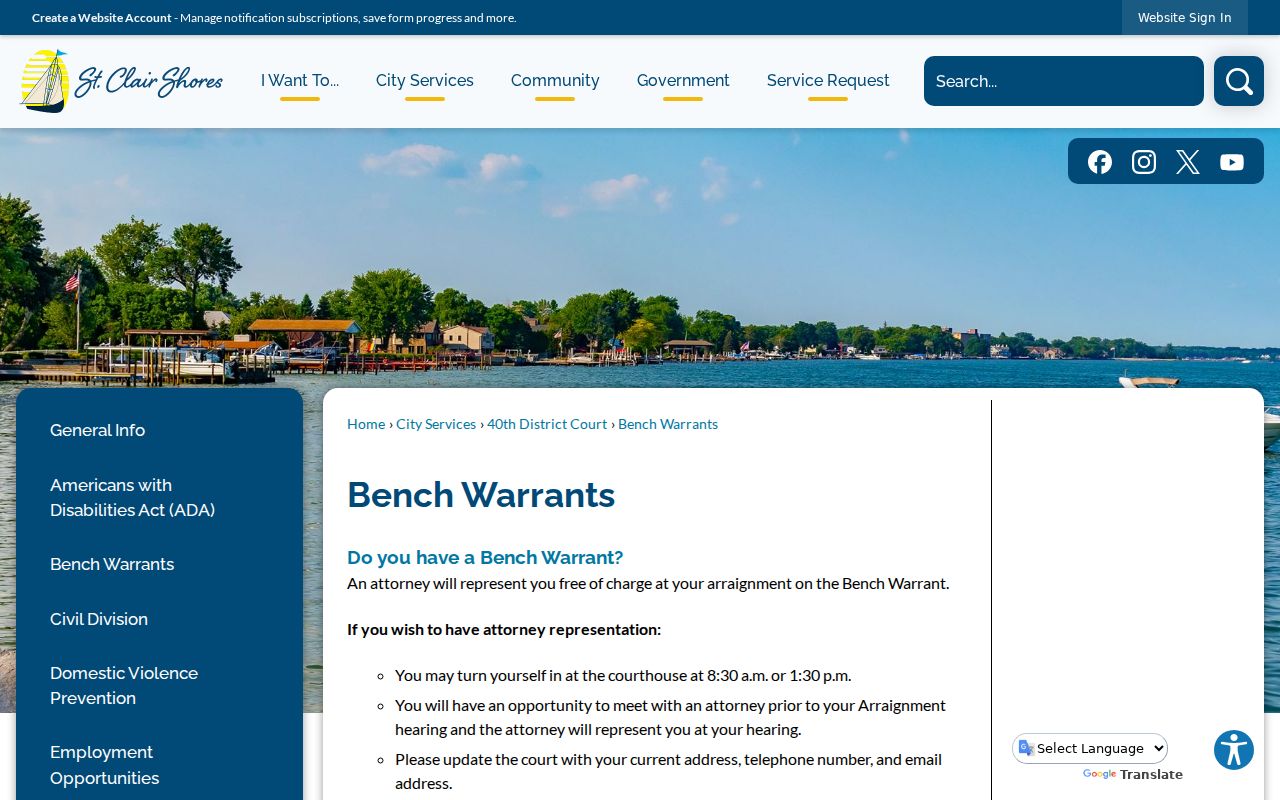 Macomb County warrant records: 40th District Court voluntary surrender times and court forms