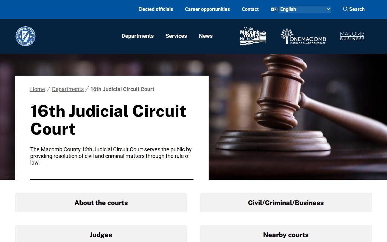 Macomb County warrant records: 16th Judicial Circuit Court building and public access information