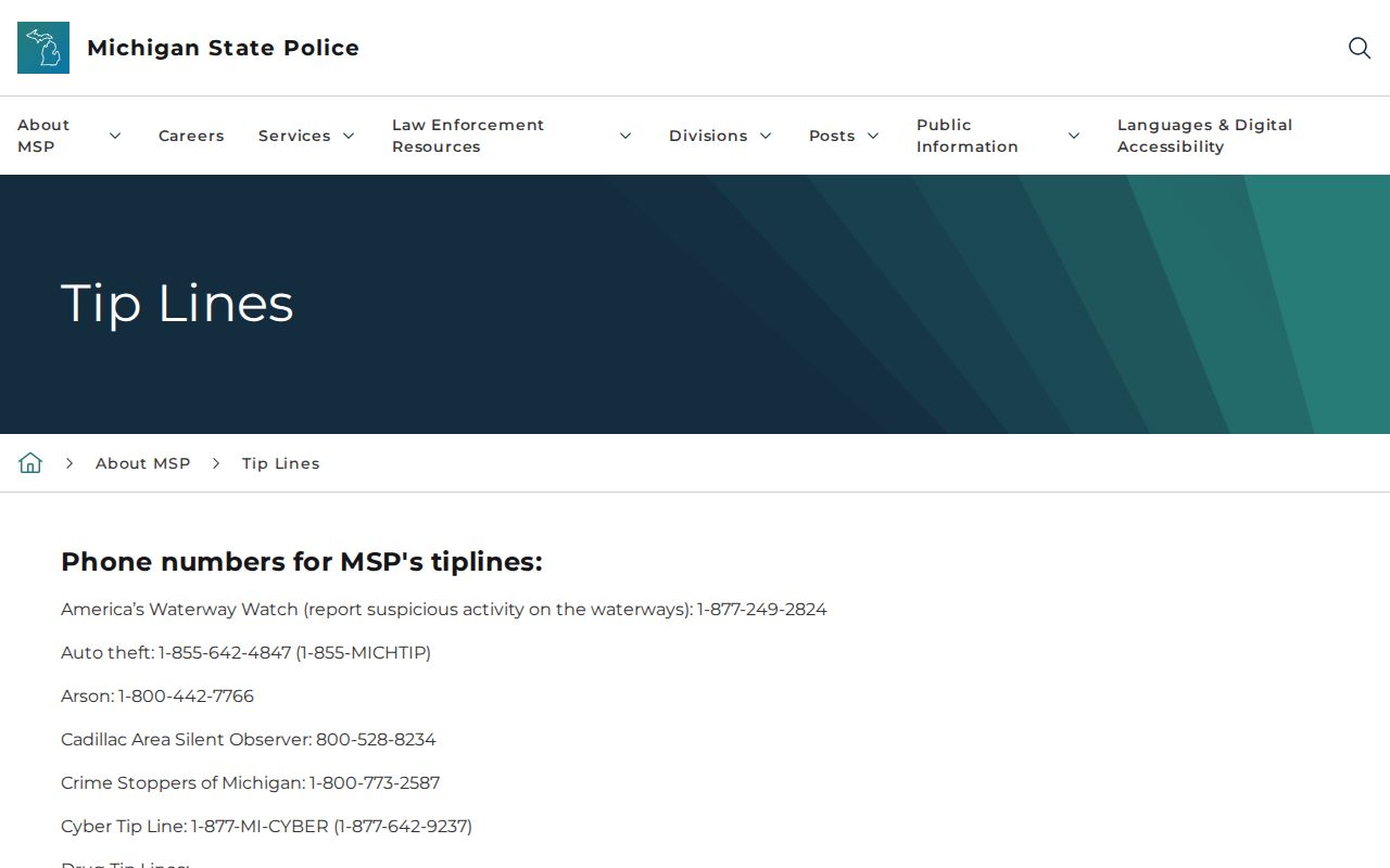 Macomb County most wanted tip line numbers published by the Michigan State Police