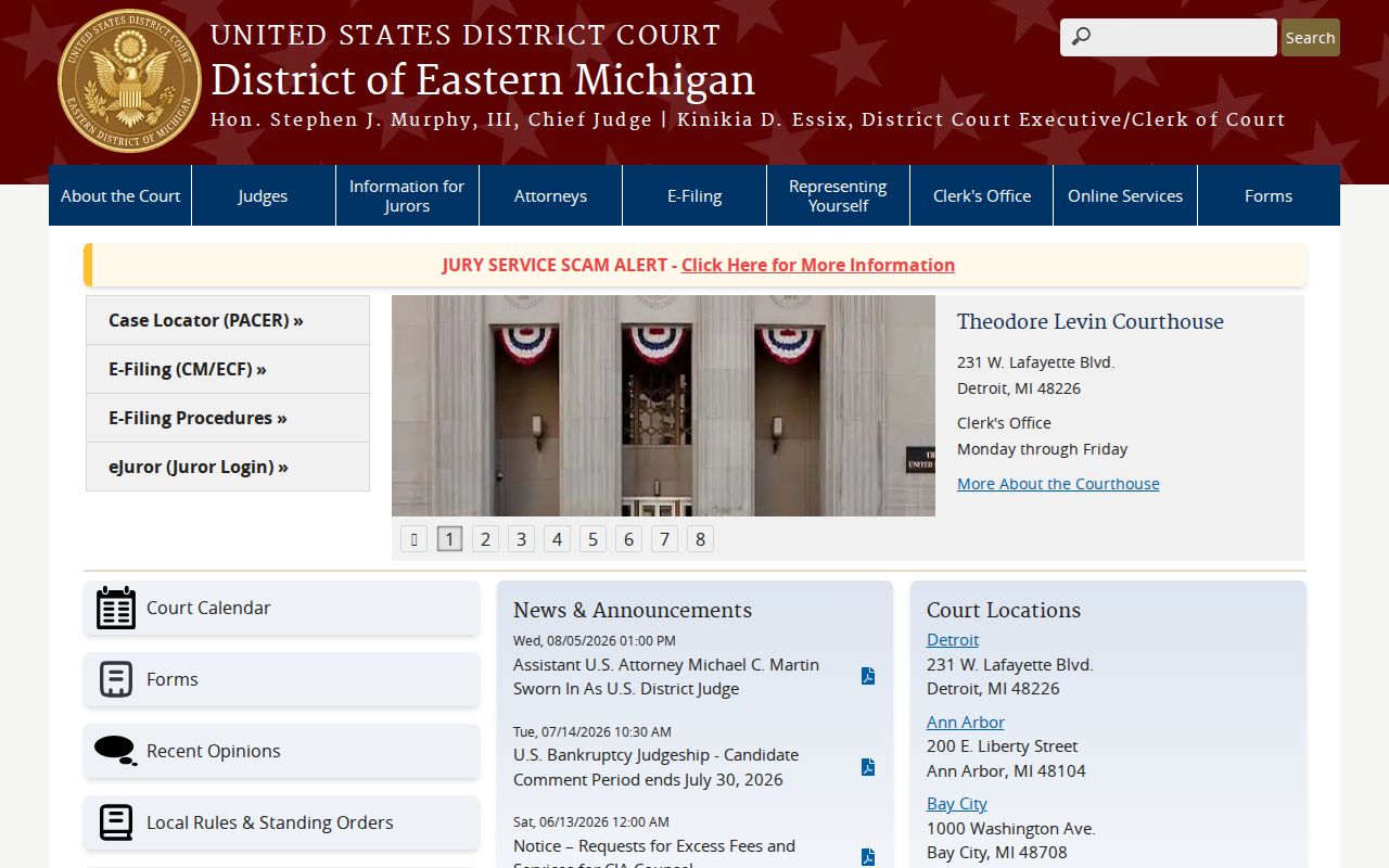 Macomb County warrant records: Theodore Levin U.S. Courthouse and Eastern District of Michigan information
