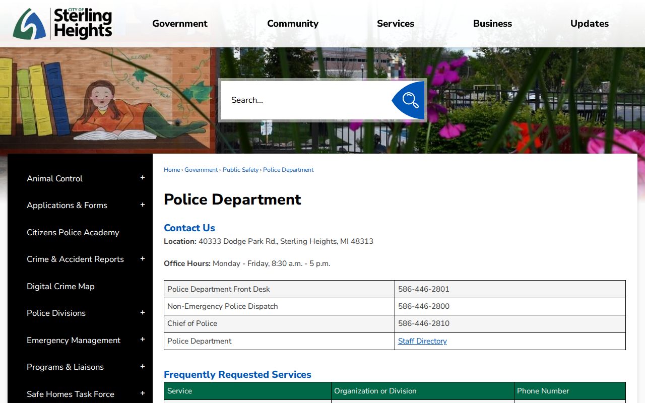 Macomb County municipal warrant records counter at Sterling Heights Police